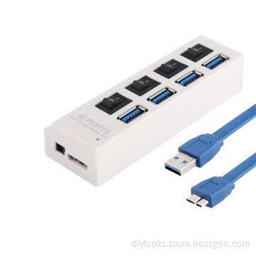 4-port USB 3.0 Hub, 5Gbps Super Speed, Plug and Play, Supports 1TB (White)